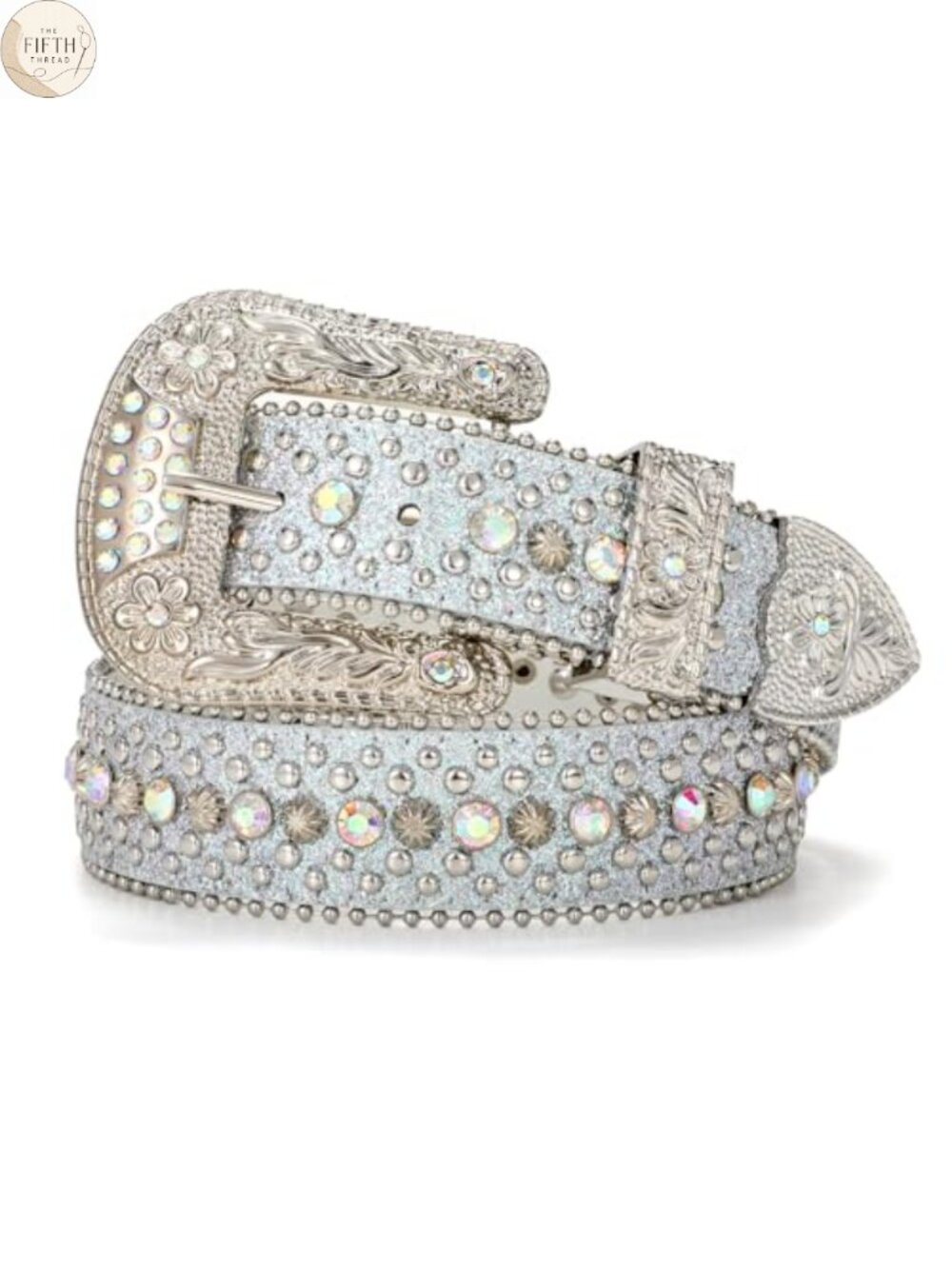 Rhinestone Leather Belt Goth Bling Western Cowboy Belt Detachable Buckle